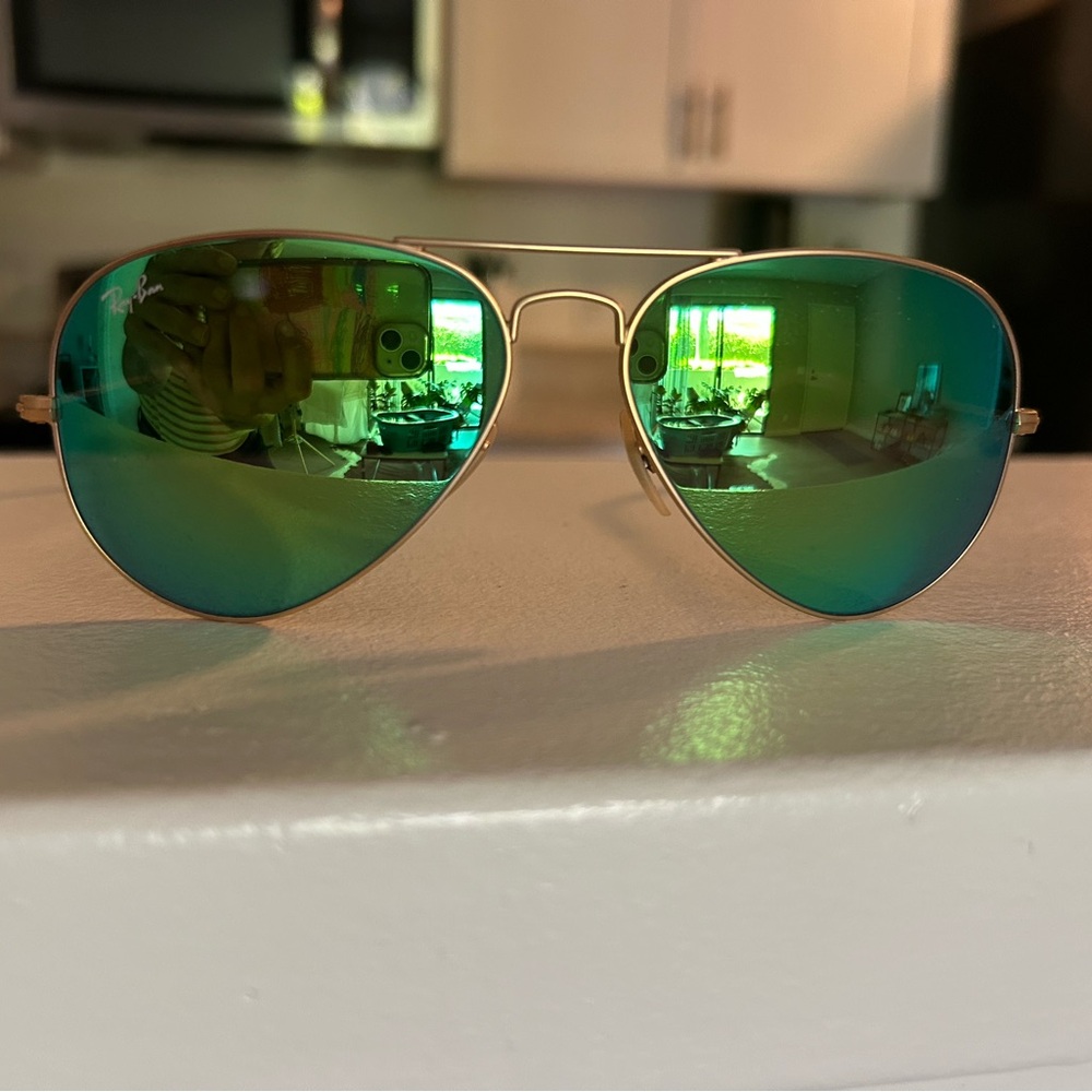 Ray-Ban Gold Frame Sunglasses with Green Lenses